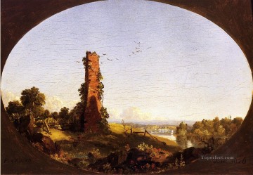  Ruined Oil Painting - New England Landscape with Ruined Chimney scenery Hudson River Frederic Edwin Church